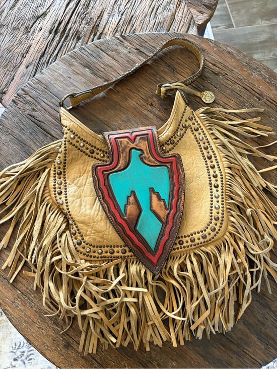 Double J Saddlery Handbags - Double J Saddlery SHOWSTOPPER Fringed Leather Shoulder Bag with TBIRD Shield